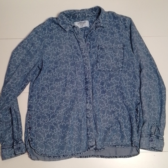 Mason by Suko denim style star print button down shirt. Lightweight  flowy small - Picture 1 of 6